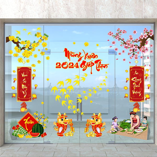 Trang trí cửa kính đón tết với Decal
