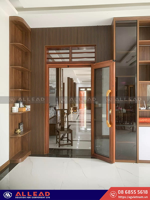 mẫu cửa trượt quay 2 cánh vân gỗ đẹp