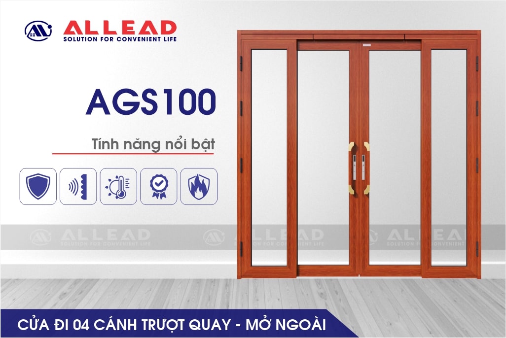mẫu cửa trượt quay màu vân gỗ AGS100