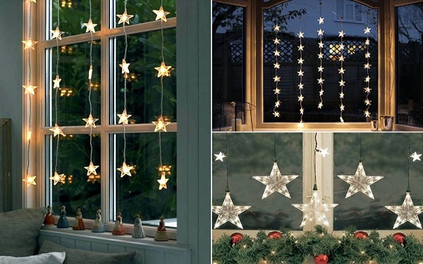 Trang trí Noel trên cửa kính với đèn LED