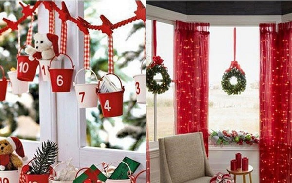 Trang trí cửa kính Noel sinh bằng đồ Handmade