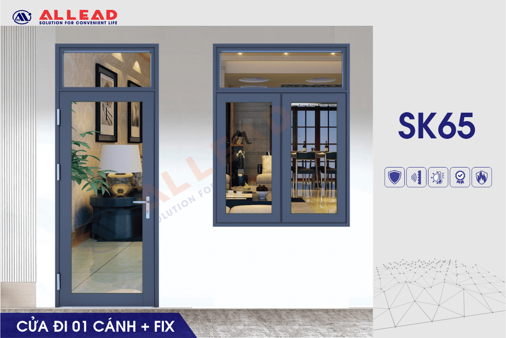 Cửa đi 1 cánh ô FIX mở trong hệ SK65