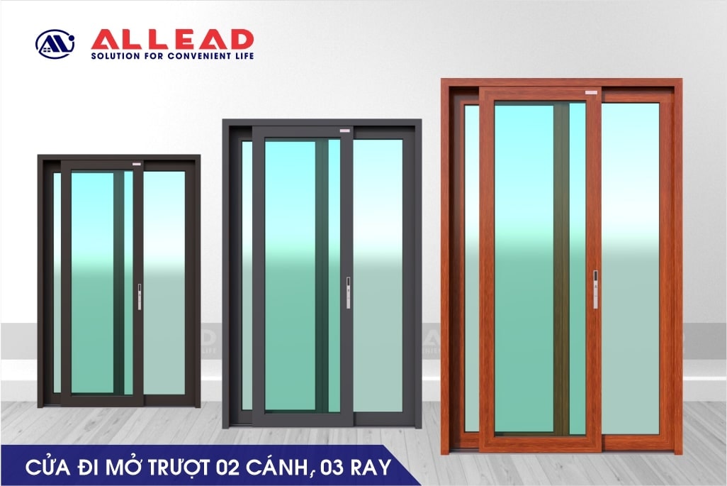 Cửa đi mở trượt 2 cánh 3 ray hệ SLIDE90