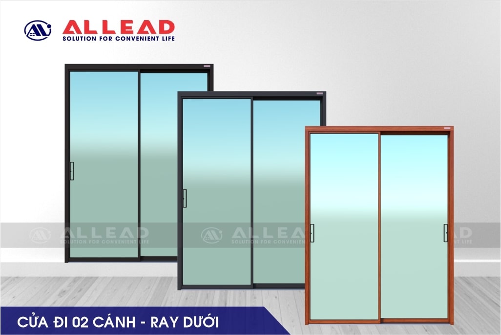 Cửa đi 2 cánh ray dưới hệ Slim